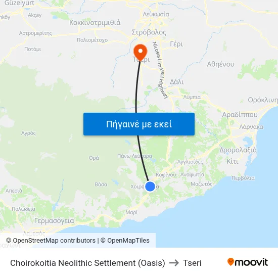 Choirokoitia Neolithic Settlement (Oasis) to Tseri map