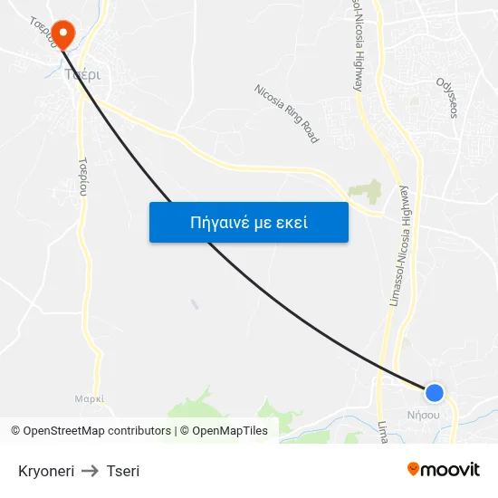 Kryoneri to Tseri map