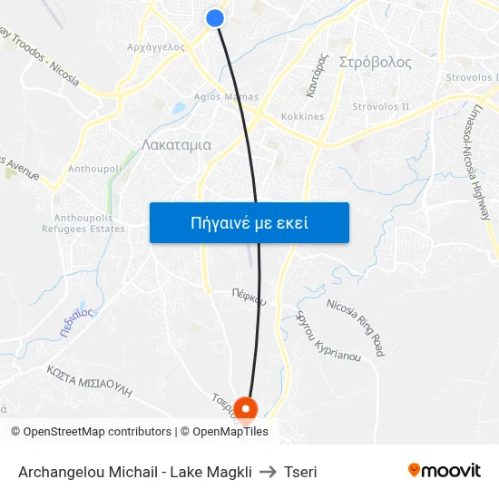 Archangelou Michail - Lake Magkli to Tseri map