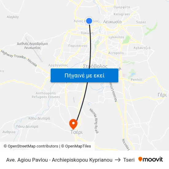 Ave. Agiou Pavlou - Archiepiskopou Kyprianou to Tseri map