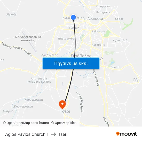 Agios Pavlos Church 1 to Tseri map