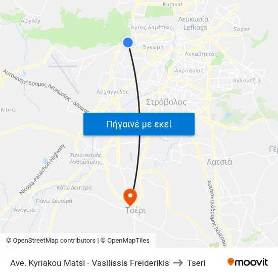 Ave. Kyriakou Matsi - Vasilissis Freiderikis to Tseri map