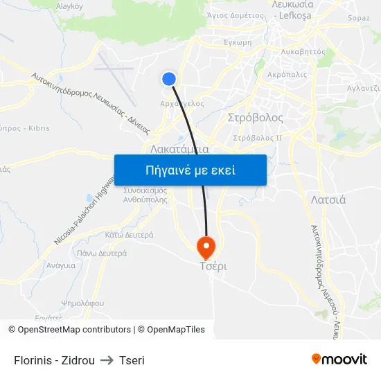 Florinis - Zidrou to Tseri map
