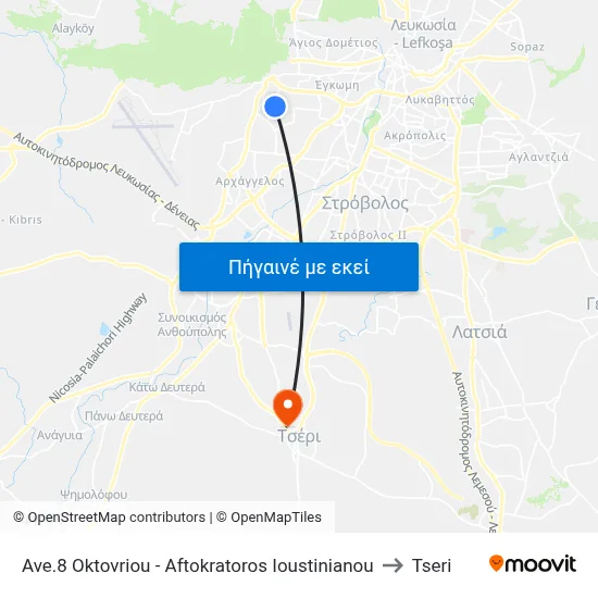 Ave.8 Oktovriou - Aftokratoros Ioustinianou to Tseri map