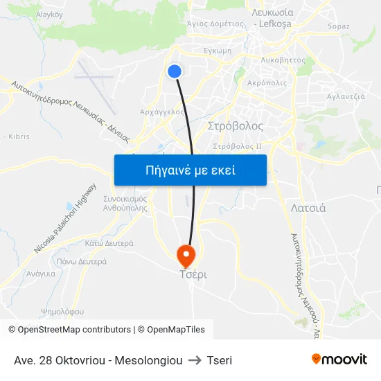 Ave. 28 Oktovriou - Mesolongiou to Tseri map
