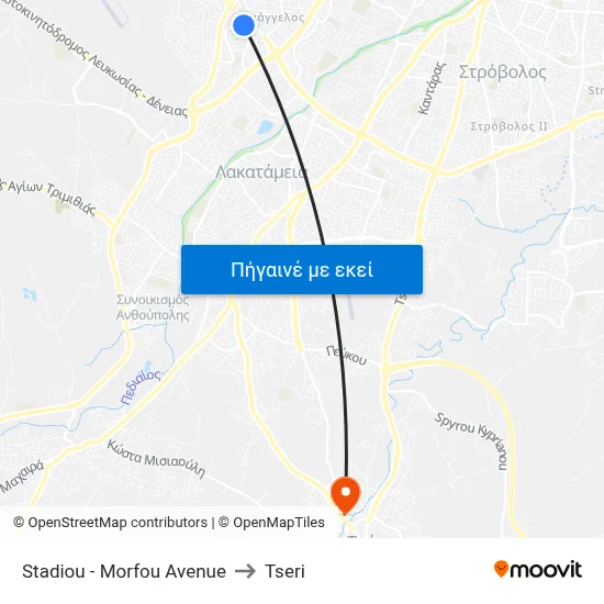 Stadiou - Morfou Avenue to Tseri map
