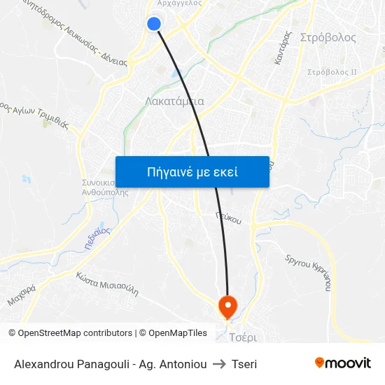 Alexandrou Panagouli - Ag. Antoniou to Tseri map