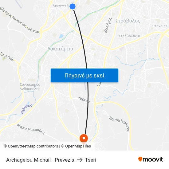 Archagelou Michail - Prevezis to Tseri map