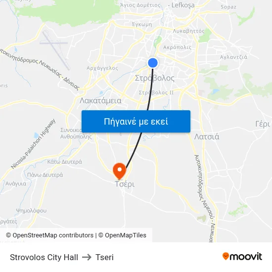 Strovolos City Hall to Tseri map
