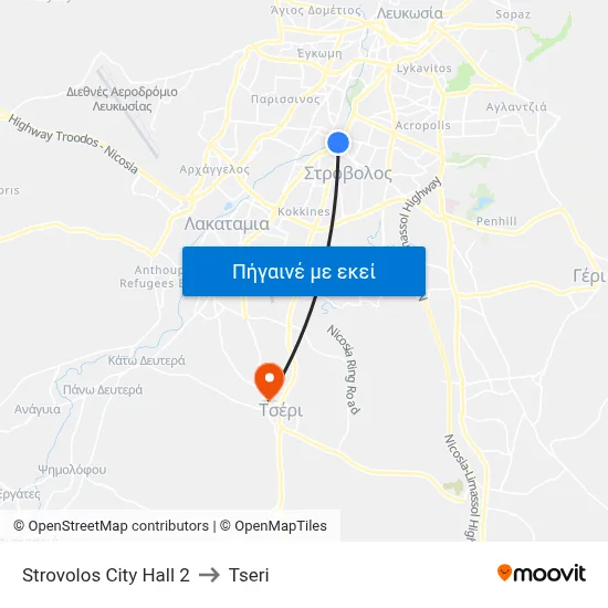 Strovolos City Hall 2 to Tseri map
