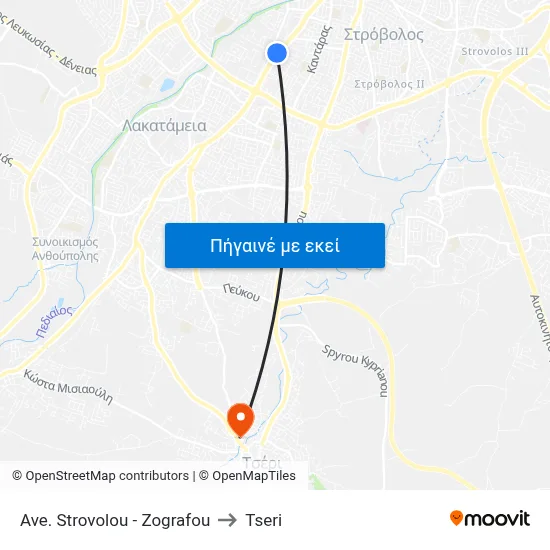 Ave. Strovolou - Zografou to Tseri map