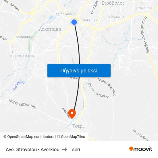 Ave. Strovolou - Averkiou to Tseri map