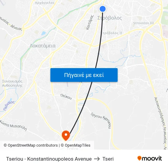 Tseriou - Konstantinoupoleos Avenue to Tseri map