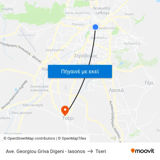 Ave. Georgiou Griva Digeni - Iasonos to Tseri map