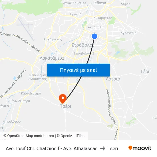 Ave. Iosif Chr. Chatziiosif - Ave. Athalassas to Tseri map