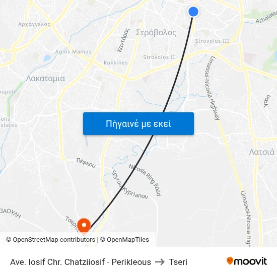Ave. Iosif Chr. Chatziiosif - Perikleous to Tseri map