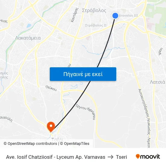 Ave. Iosif Chatziiosif - Lyceum Ap. Varnavas to Tseri map