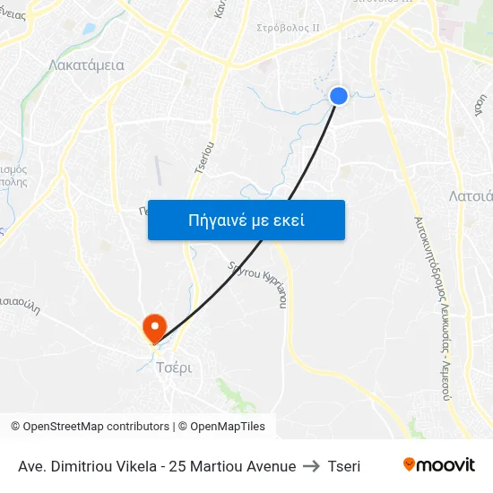 Ave. Dimitriou Vikela - 25 Martiou Avenue to Tseri map
