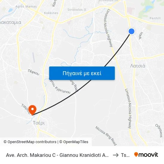 Ave. Arch. Makariou C - Giannou Kranidioti Ave. to Tseri map