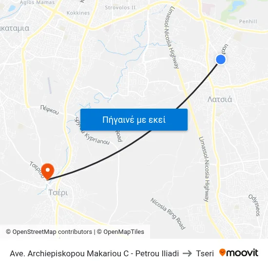Ave. Arch. Makariou C - Petrou Iliadi to Tseri map