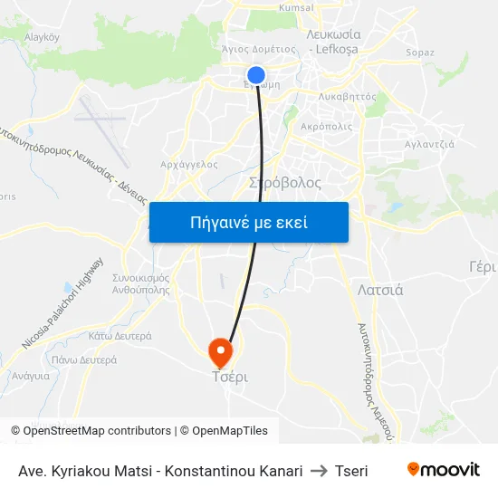 Ave. Kyriakou Matsi - Konstantinou Kanari to Tseri map