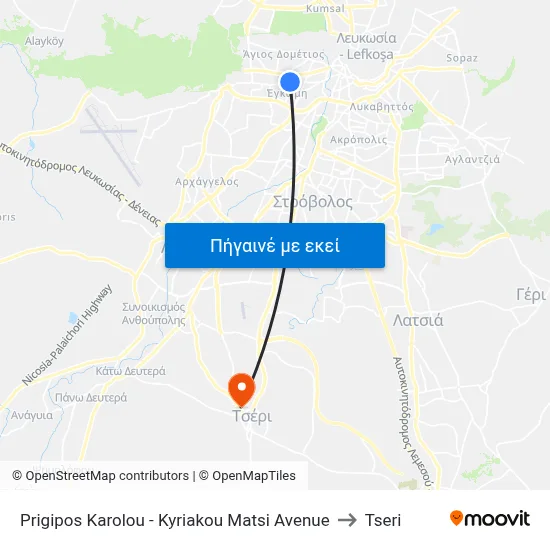 Prigipos Karolou - Kyriakou Matsi Avenue to Tseri map