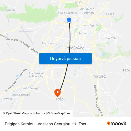 Prigipos Karolou - Vasileos Georgiou to Tseri map