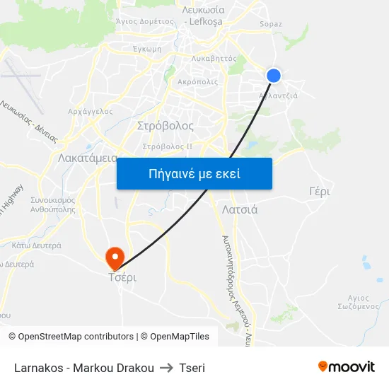 Larnakos - Markou Drakou to Tseri map