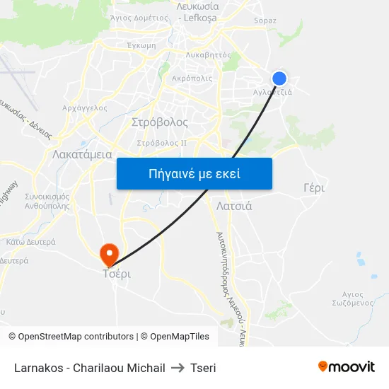 Larnakos - Charilaou Michail to Tseri map