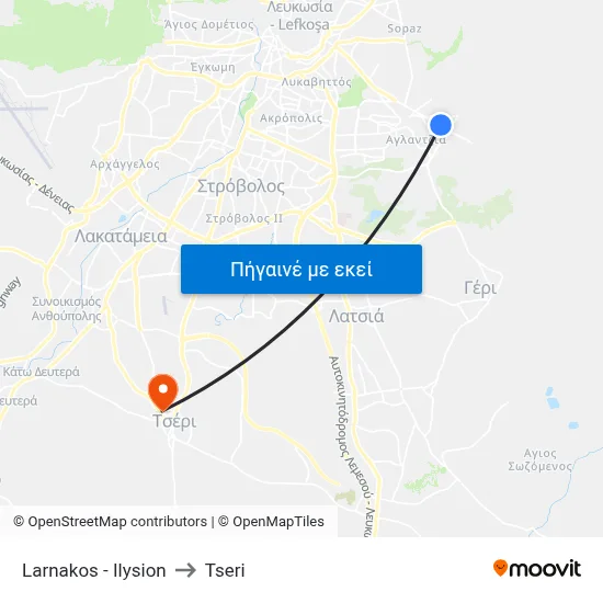 Larnakos - Ilysion to Tseri map