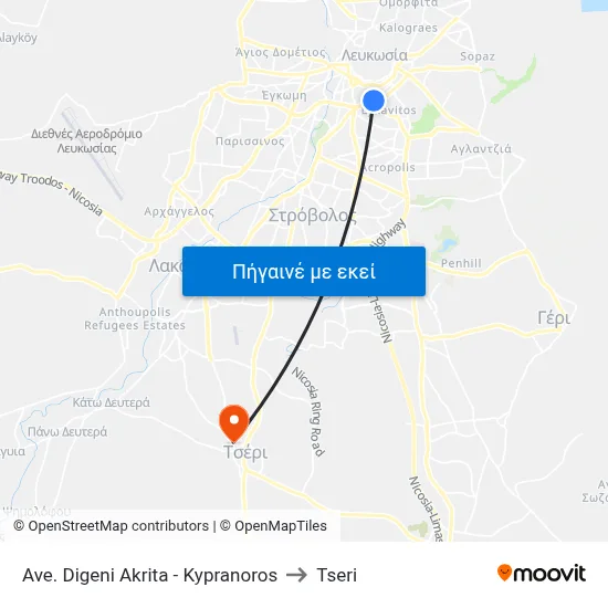 Ave. Digeni Akrita - Kypranoros to Tseri map
