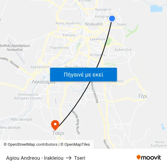 Ag. Andreou - Irakleiou to Tseri map
