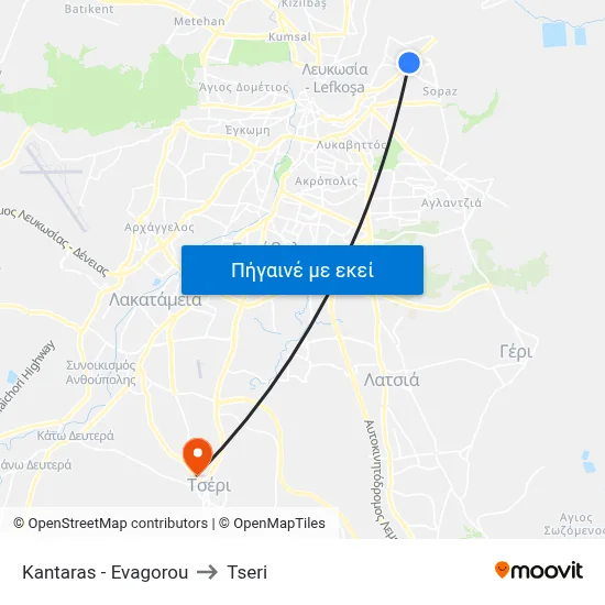 Kantaras - Evagorou to Tseri map