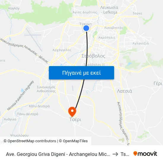 Ave. Georgiou Griva Digeni - Archangelou Michail to Tseri map