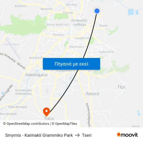 Smyrnis - Kaimakli Grammiko Park to Tseri map