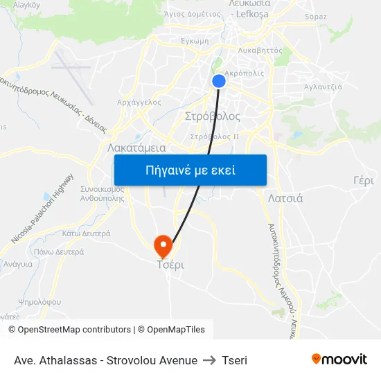 Ave. Athalassas - Strovolou Avenue to Tseri map