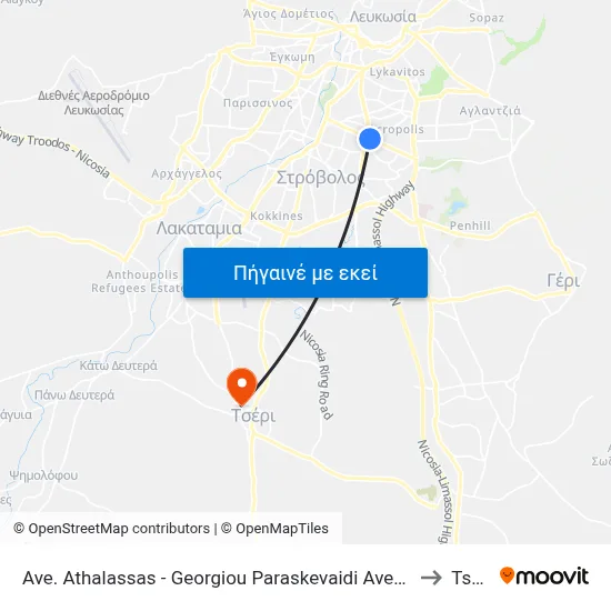 Ave. Athalassas - Georgiou Paraskevaidi Avenue to Tseri map