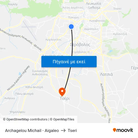 Archagelou Michail - Aigaleo to Tseri map