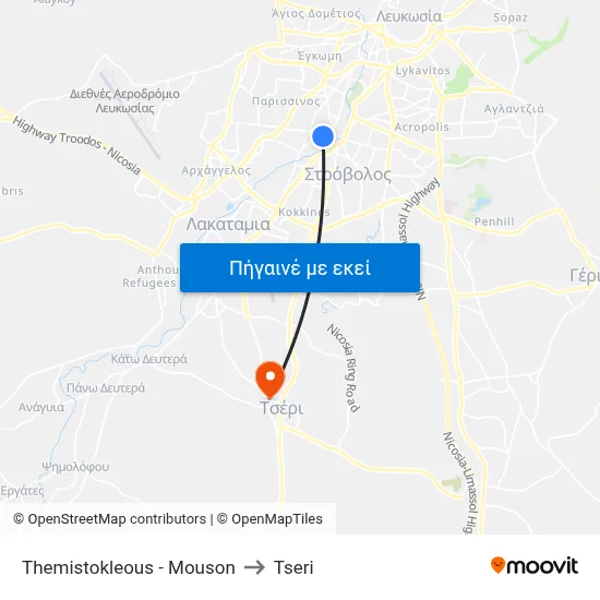 Themistokleous - Mouson to Tseri map