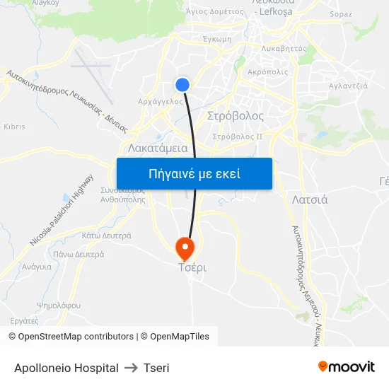 Apolloneio Hospital to Tseri map