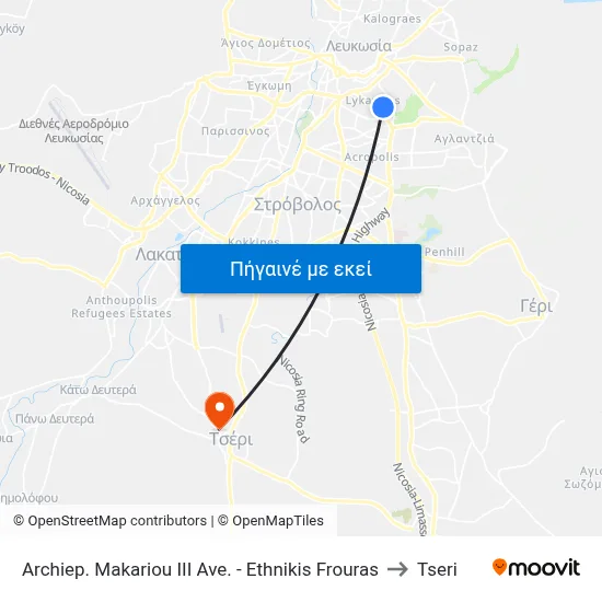 Archiep. Makariou III Ave. - Ethnikis Frouras to Tseri map