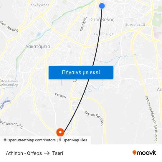 Athinon - Orfeos to Tseri map
