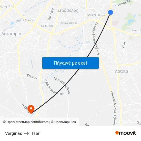 Verginas to Tseri map
