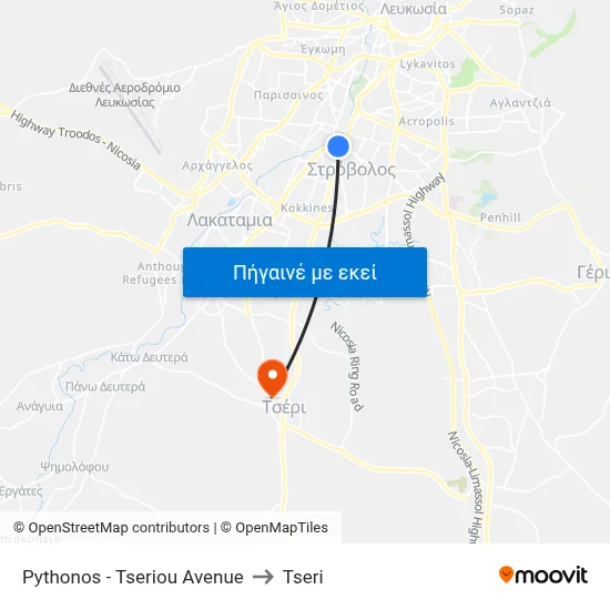 Pythonos - Tseriou Avenue to Tseri map