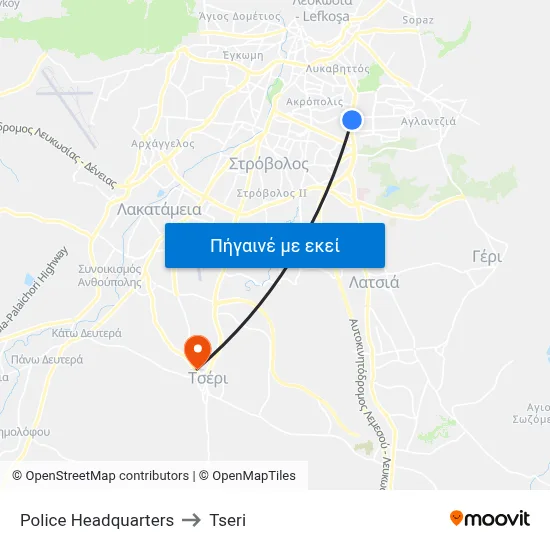Police Headquarters to Tseri map