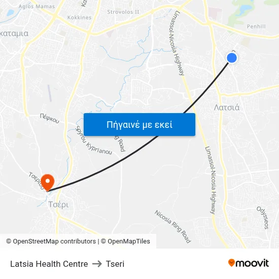 Latsia Health Centre to Tseri map