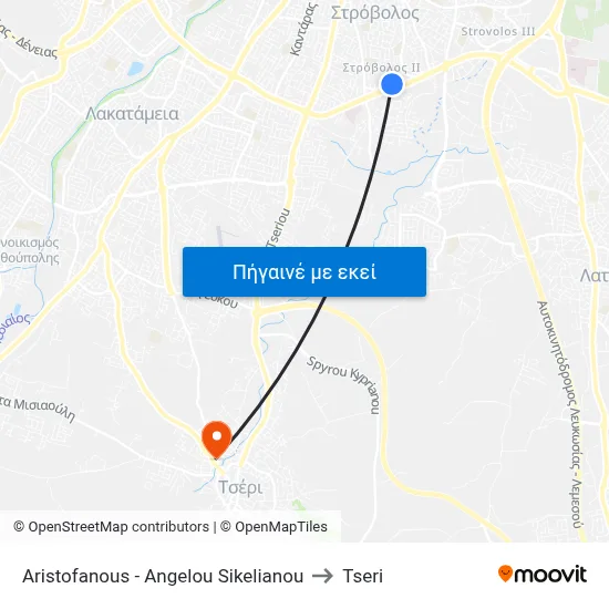 Aristofanous - Angelou Sikelianou to Tseri map