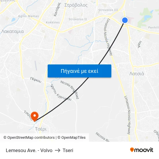 Lemesou Ave. - Volvo to Tseri map