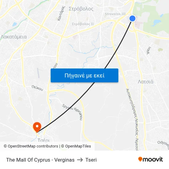 The Mall Of Cyprus - Verginas to Tseri map