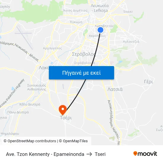 Ave. Tzon Kennenty - Epameinonda to Tseri map